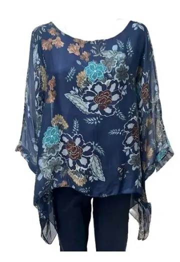 PISA SILKE CHIFFON PRINT BLÅLIGE 