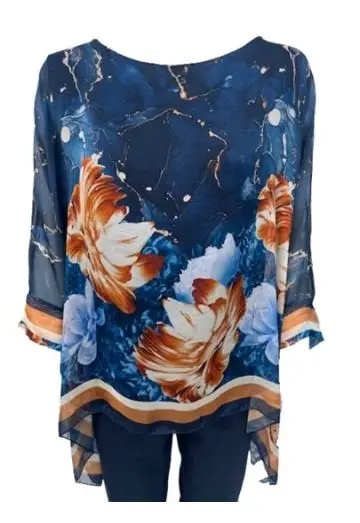 PISA SILKE CHIFFON PRINT BLÅLIGE/ABRIKOS