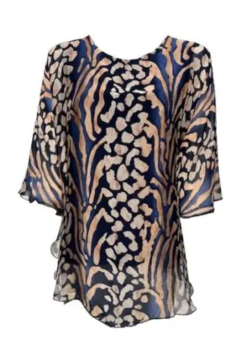 LUCCA SILKE CHIFFON BLUSE LEO BLÅLIGE/SAND