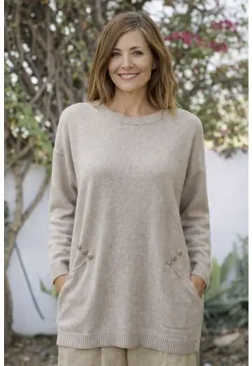 CAMPOS OVERSIZE STRIKBLUSE  SAND