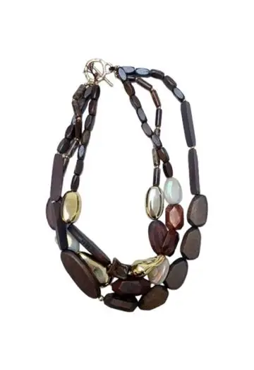 3 KÆDER I 1 HALSKÆDE KORT CHOKO/GULD