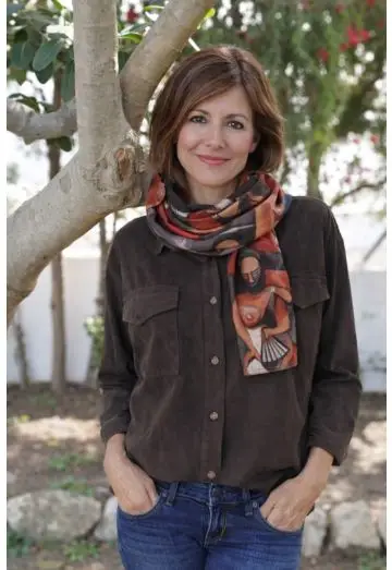 ELONORA STOR SILKE TØRKLÆDE VENDEBAR CHOKO MULTI 