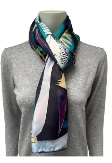  GIULIANA STOR VENDEBAR SILKE TØRKLÆDE GRÅ/BLÅLIGE