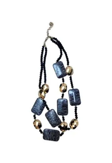 2 KÆDER i 1 HALSKÆDE KORT SORT/ZEBRA/GULD